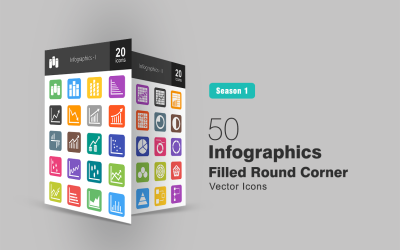 40 Infographics Dolu Yuvarlak Köşe Icon Set