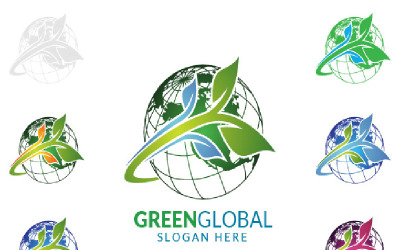 Albero verde naturale con modello di logo di concetto 8 foglia di ecologia