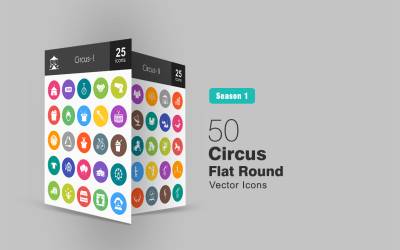 50 set di icone rotonde piatte del circo