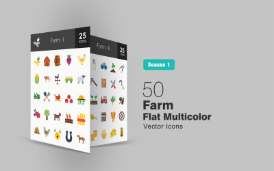 Zestaw ikon wielokolorowe płaskie 50 farm