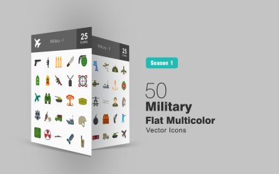 50 conjunto de iconos multicolor plano militar
