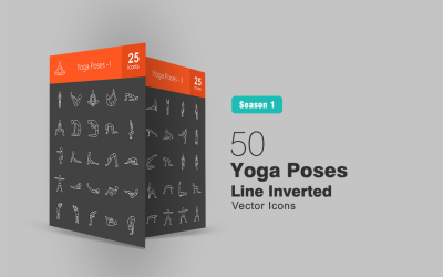 Ensemble d&amp;#39;icônes inversées en ligne de 50 poses de yoga