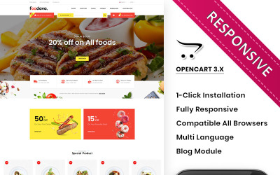 Foodava - De OpenCart-sjabloon van de voedselwinkel