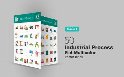 50 ipari folyamat lapos többszínű ikon készlet