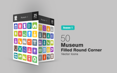50 múzeum töltött kerek sarok ikon készlet