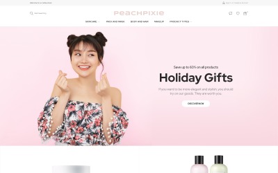 PeachPixie - Tema Magento do design do site de cosméticos coreanos