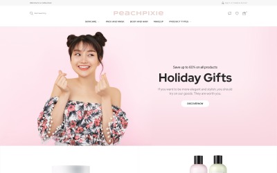 Responsive PeachPixie - Korean Cosmetics Website Design Magento Theme #93035