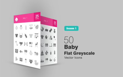 50 Baby Flat in scala di grigi Icon Set