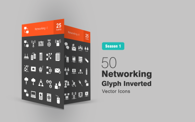 50 Conjunto de ícones invertidos de glifo de rede
