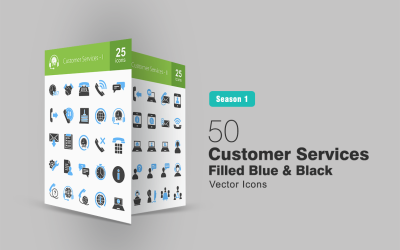50 Customer Services Filled Blue &amp; Black Icon Set