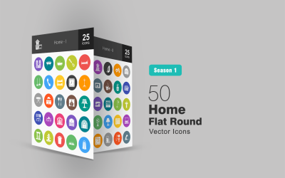 50 domu płaski okrągły zestaw ikon
