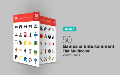 50 játék és szórakozás lapos többszínű ikon készlet