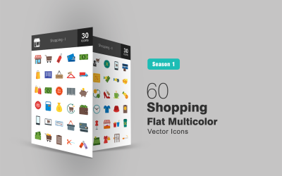 60 Shopping Flat Multicolor Icon Set