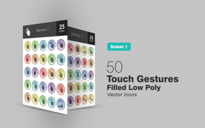 50 Touch-Gesten mit niedrigem Poly-Symbolsatz