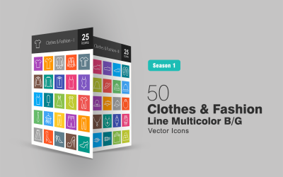 50 Clothes &amp; Fashion Line Multicolor B/G Icon Set