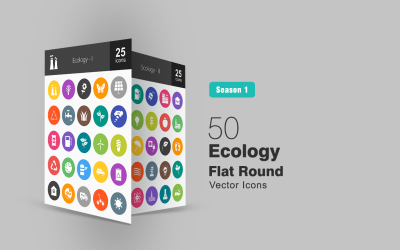 Conjunto de ícones planos redondos 50 ecologia