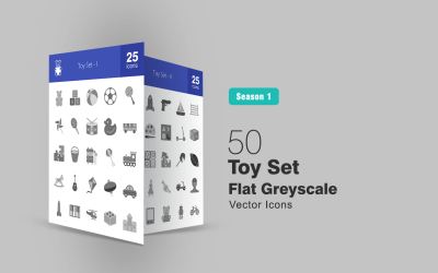 50 Spielzeug Set Flat Greyscale Icon