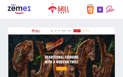 Responsive GrillParty - Barbecue Restaurant Website Template Web Sitesi #93459