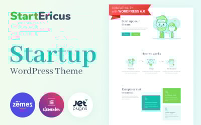 StartEricus - Startup Landing Page WordPress Theme for Company Presentation Website