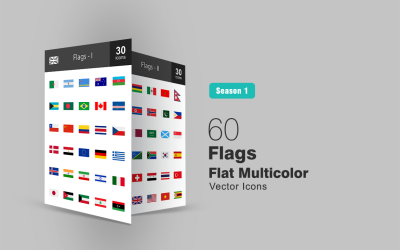 60 Bayrak Düz Çok Renkli Icon Set