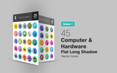 45 Computadora y hardware Flat Long Shadow Icon Set
