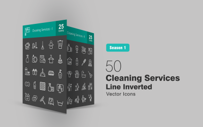50 Conjunto de ícones invertidos da linha de serviços de limpeza