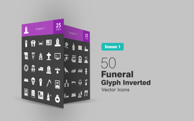 50 Funeral Glyph Inverted Icon Set