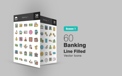 60 Icon-Set für gefüllte Banklinien