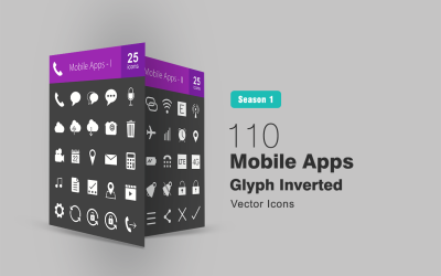 110 Mobil Uygulamalar Glif Ters Simge Seti