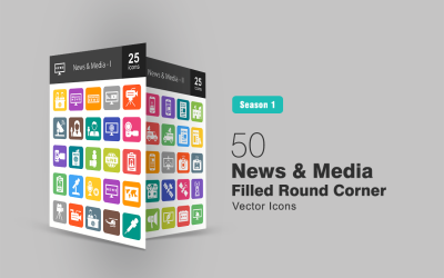 50 News &amp; Media Filled Round Corner Icon Set