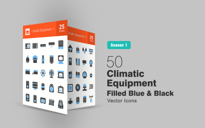 50 Climatic Equipment Filled Blue &amp; Black Icon Set