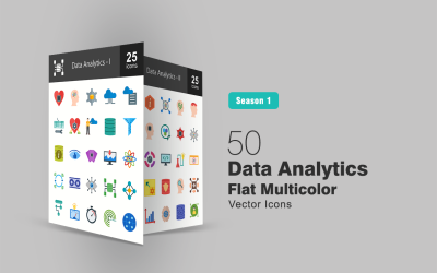 50 conjunto de iconos planos multicolores de análisis de datos