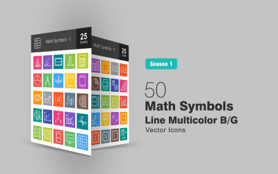 50 matematikai szimbólum Vonal többszínű B / G ikonkészlet