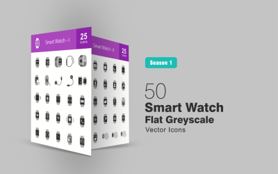Set di 50 icone in scala di grigi piatto Smart Watch