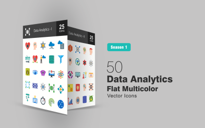 Set di icone multicolore piatto di analisi dei dati 50