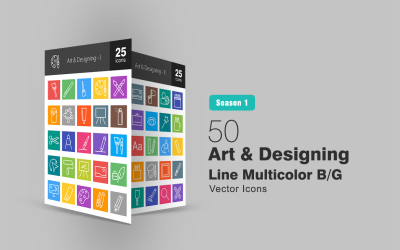 50 Art &amp; Designing Line Multicolor B/G Icon Set