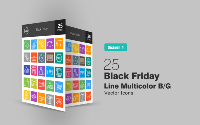 25 Black Friday Line Multicolor B / G Ikonuppsättning