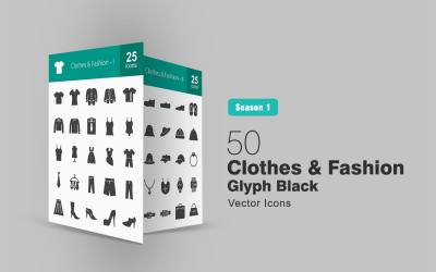 50 Clothes &amp; Fashion Glyph Icon Set