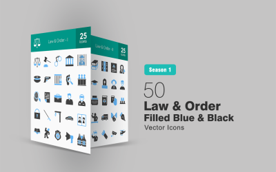 Conjunto de ícones azuis e pretos preenchidos com 50 Law &amp;amp; Order