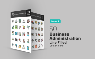 Conjunto de ícones de 50 linhas preenchidas para administração de empresas