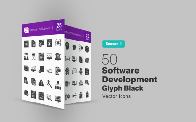 50 Conjunto de ícones de glifos de desenvolvimento de software