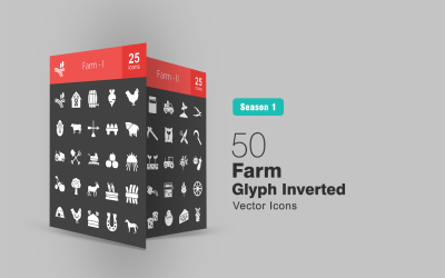 Conjunto de ícones invertidos de 50 glifos agrícolas