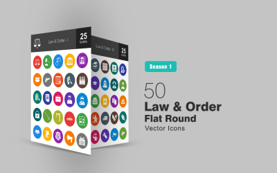 Conjunto de ícones redondos planos 50 Law &amp;amp; Order