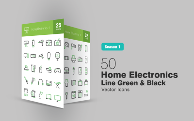 50 Conjunto de ícones verdes e pretos da linha de eletrônicos domésticos