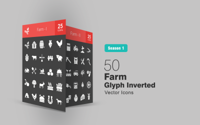 50 Farm karakterjel fordított ikon készlet