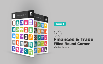 50 financiën en handel gevuld ronde hoek Icon Set
