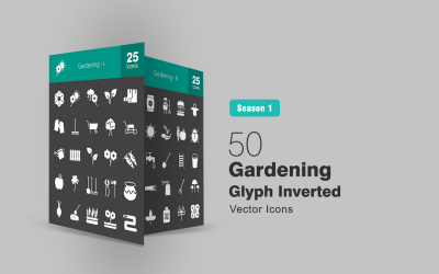 50 glifo de jardinería invertido conjunto de iconos