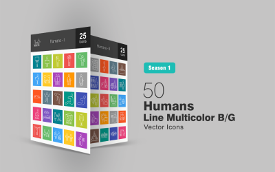 50 Humans Line Multicolor B / G Ikonuppsättning