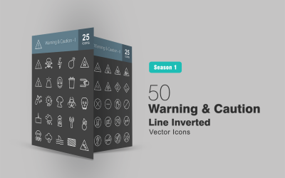 50 línea de advertencia y precaución invertida conjunto de iconos