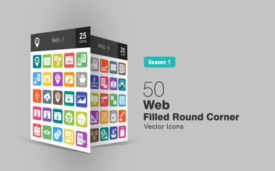 50 mit Web gefüllte runde Ecken-Icon-Set